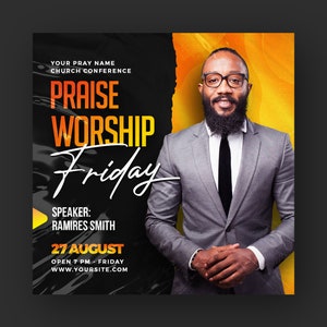 Church Flyer Praise & Worship, Editable Template Worship Flyer, Church flyer, Flyer Sale, Church Flyer Template, Worship Flyer Design