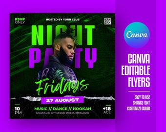 Club Party Flyer Canva Template | DJ Night Flyer | Nightclub Event Poster | Editable Alternative