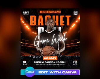 EDITABLE CANVA Basketball Template, Basketball Flyer, Sport Invite Flyer, Flyer, Social Media Premade Flyer Design