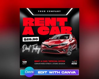 EDITABLE Car Rent Flyer, Editable Car Rental Service Design, DIY Auto Rental Agency Poster Template, Auto Rent Post For Social Media