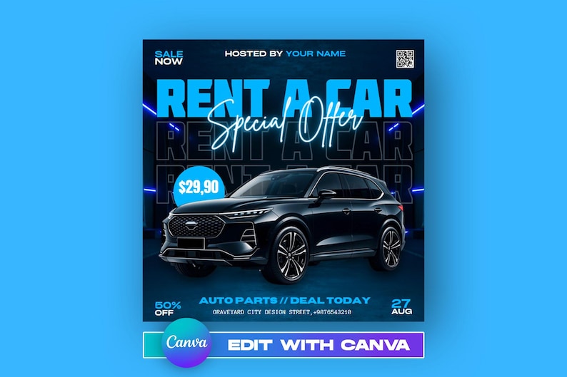 EDITABLE Car Rent Flyer, Editable Car Rental Service Design, DIY Auto ...