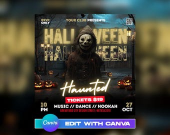 CANVA Halloween Flyer, Halloween Night Party, Halloween Template, Halloween Flyer Template, Scary Night, Night Club Party Flyer