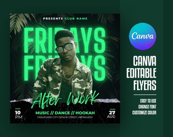 Club Party Flyer Template | Editable Night Club Event Poster | DJ Party Invitation | Neon Party Canva Design