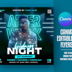Plantilla de volante de DJ editable en Canva, volante para fiesta en discoteca, volante de invitación a fiesta, volante de discoteca con DJ, volante para fiesta de cumpleaños, redes sociales