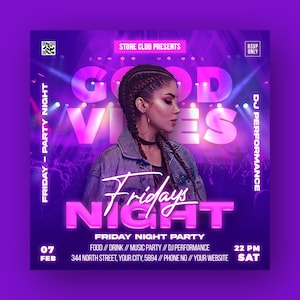 EDITABLE Club Flyer Template, Event Flyer, Night Party Invite Flyer , DJ Disco Flyer, Social Media Premade Flyer Design for Women
