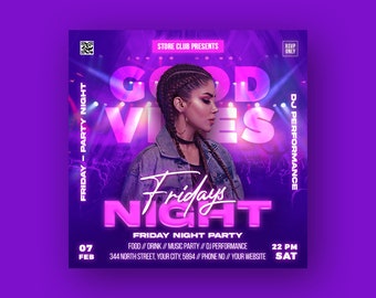 EDITABLE Club Flyer Template, Event Flyer, Night Party Invite Flyer , DJ Disco Flyer, Social Media Premade Flyer Design for Women