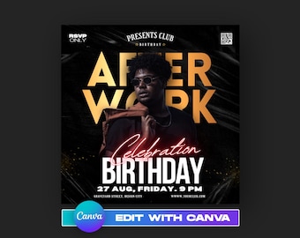 EDITABLE Birthday Flyer Template, Event Flyer, Night Party Flyer , Luxury Party Flyer, Birthday Celebration, Night Party, Gold Flyer