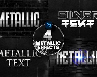 PAKET Metallisk texteffekt, 3D-text, texteffekt, stilar, photoshop, metall, silver, svart