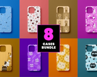 Cat Pattern Phone Case Designs | Animal Phone Case SVG | Sublimation Phone Case Bundle | iPhone Sublimation Design | PNG | Paw Design