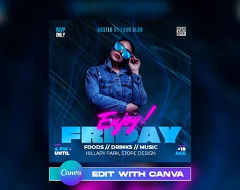 Editable Night Club Flyer Template, DJ Party Invite