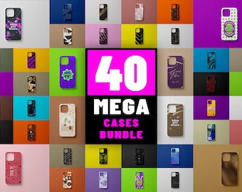 May include: A collection of 40 phone cases with various designs and colors. The cases feature different patterns, graphics, and text. The text on the cases includes "Follow your dreams", "True Love", "Good Vibes", and "24/7".