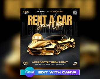 Editable Car Rental Flyer Template, Auto Agency Poster (Canva)