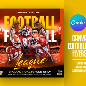 BEWERKBARE CANVA voetbal sjabloon, voetbal flyer, sportuitnodiging flyer, flyer, social media premade flyer ontwerp