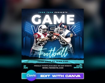 EDITABLE CANVA Football Template, Soccer Flyer, Sport Invite Flyer, Flyer, Social Media Premade Flyer Design