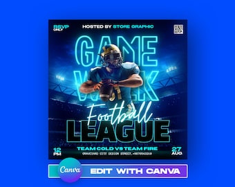 EDITABLE CANVA Football Template, Soccer Flyer, Sport Invite Flyer, Flyer, Social Media Premade Flyer Design
