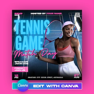 EDITABLE CANVA Tennis Flyer, Tennis Template, Sport Invite Flyer, Flyer, Social Media Premade Flyer Design