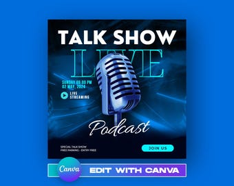 CANVA Podcast Flyer, Event Flyer, Talk Show Template, Party Invite Flyer, DJ Disco Flyer, Social Media Premade Flyer Design, Streaming