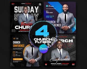 4 Church Flyer Canva Bundle | Editable Religious Event Poster Templates | Church Service Worship Design Kit | Instant Download
