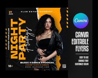 EDITABLE Canva, DJ Flyer Template, Night Club Party Flyer, Party Invite Flyer, DJ Disco Flyer, Birthday Bash Flyer, Social Media