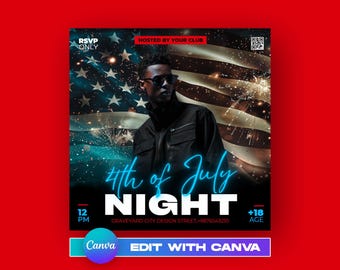 Editable  4th of July Party  For Canva, Flyer, DIY Club Flyer Template Event Flyer, Party Flyer, DJ Party Invite for Social Media, Instagram
