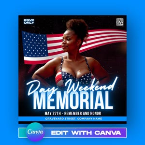 Memorial Day Party Flyer, Memorial Day Weekend Club Flyer, Club Party Flyer, Summer Party Flyer, Adult Nightclub Event Flyer, DIY Canva