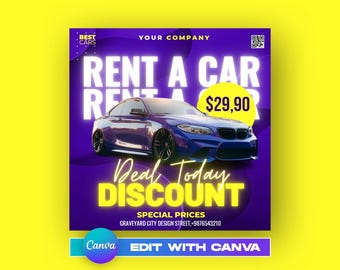EDITABLE Car Rent Flyer, Editable Car Rental Service Design, DIY Auto Rental Agency Poster Template, Auto Rent Post For Social Media