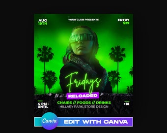 EDITABLE Canva Party Flyer, Night Party, Party Flyer Template, Night Club Flyer Template, Canva Night Club Flyer, Canva Template, Edit Canva