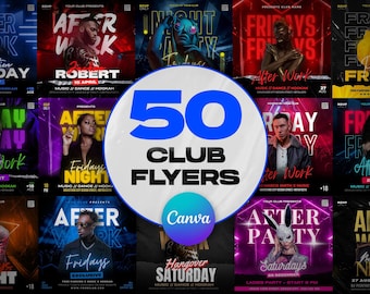 50 Party Flyers Bundle | Club Flyers Templates for DJ or Night Club Events, 4x4 Inch, Editable Canva Template
