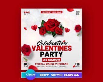 Valentines Day Flyer, Night Club Flyer, Flyer Template, Valentine's Day party Instagram Flyer, DIY Flyer, February 14, Valentines Party