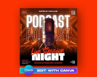CANVA Podcast Flyer, Event Flyer, Talk Show Template, Party Invite Flyer, DJ Disco Flyer, Social Media Premade Flyer Design, Streaming