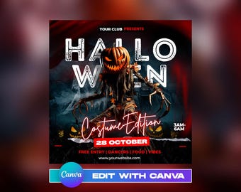 EDITABLE Halloween Flyer, Halloween Night Party, Halloween Template, Halloween Template, Scary Night, Night Club Party Flyer, Canva Flyer
