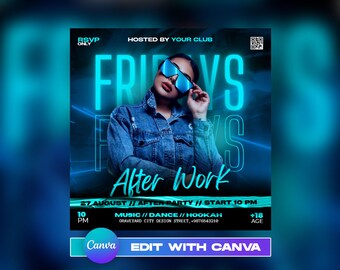 Club Party Flyer Template, DIY Event Invite (Canva)