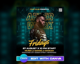 Club Party Flyer Template For Canva, DIY Event Flyer, Party Flyer, Club DJ Party Invite for Social Media, Instagram, Facebook