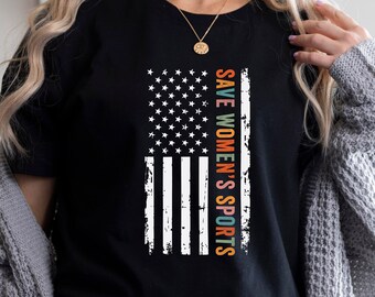 Save Women&#39;s Sports T-Shirt, Protect Women&#39;s Sports Shirt, Save Girls Sports Tee, USA Flag, Female Athletes Shirt