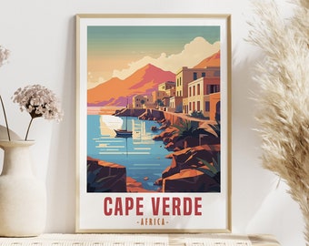 Cape Verde Poster, Cabo Verde Wall Art, Digital Illustration Download Art Print, Africa Retro Style, Cape Verde Travel Poster