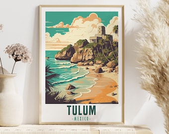 Tulum Beach Poster, Tulum Mexico Wall Art, Digital Download Art Print, Vintage Minimal Design, Retro Style, Tulum Travel Poster