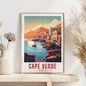 Cartel de Cabo Verde, arte de pared de Cabo Verde, ilustración digital descargar impresión de arte, estilo retro de África, cartel de viaje de Cabo Verde