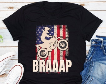 Braaap Dirt Bike T-Shirt, Vintage American Flag Shirt, Motocross Shirt, acing T-shirt, Dirt Track Racing Gift