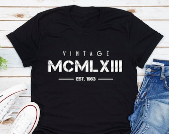 Vintage Born In 1963 Camiseta, Camiseta de números romanos, Camisa del año de nacimiento de 1963, Regalo de cumpleaños número 59
