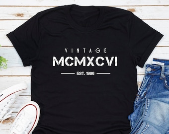 Vintage Born In 1996 T-Shirt, Roman Numerals Tee, 1996 Year Of Birth Shirt, 26th Birthday Gift