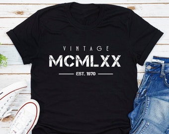 Vintage Born In 1970 T-Shirt, Roman Numerals Tee, 1970 Year Of Birth Shirt, 52nd Birthday Gift
