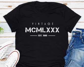 Vintage Born In 1980 T-Shirt, Roman Numerals Tee, 1980 Year Of Birth Shirt, 42nd Birthday Gift
