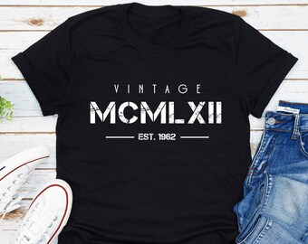 Vintage Born In 1962 Camiseta, Camiseta de números romanos, Camisa del año de nacimiento de 1962, Regalo de 60 cumpleaños
