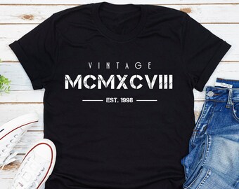 Vintage Born In 1998 T-Shirt, Roman Numerals Tee, 1998 Year Of Birth Shirt, 24th Birthday Gift