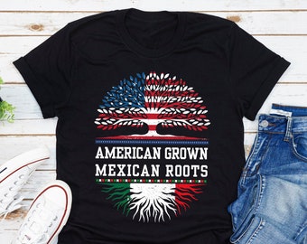 American Grown Mexican Roots T-Shirt, American Flag, Mexican Flag, Mexican Blood Shirt, Mexicano Tee