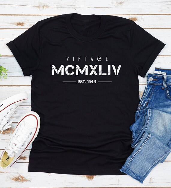 Vintage Born in 1944 T-shirt, Roman Numerals Tee, 1944 Year of  display picture 1