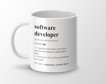 Presente para desenvolvedores de software, caneca de café engraçada para desenvolvedores de software, presente de formatura para desenvolvedores de software, caneca de definição de trabalho para desenvolvedores de software