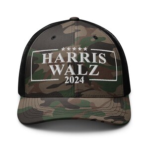 Harris Walz 2024 Camouflage Hat, Embroidered Camo Trucker Cap