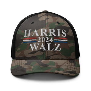 Harris Walz Camo Hat, Kamala Harris Tim Walz 2024 Camouflage Cap, Embroidered Hat