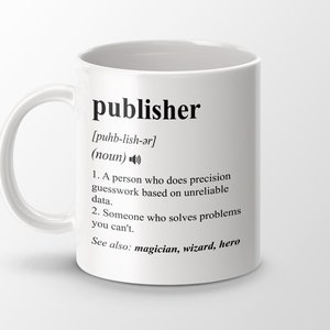 Förlagspresent, rolig förlagskaffemugg, examenspresent för förläggare, definitionsmugg för förläggare